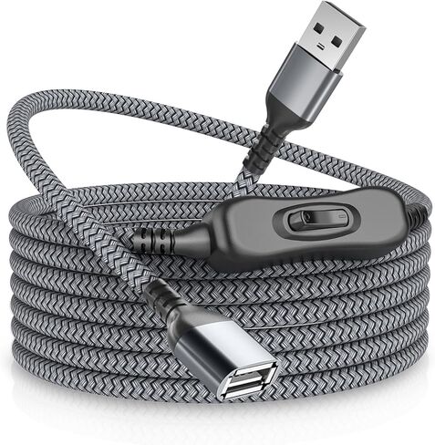 كابل تمديد USB RUXELY مع مفتاح تشغيل/إيقاف بطول 10 أقدام، اكتب سلك شاحن الطاقة ذكر إلى أنثى، خط موسع محول وحدة التحكم لمصباح مكتب LED، وشرائط LED، ومروحة USB، والضوء وما إلى ذلك. طويل in Kuwait