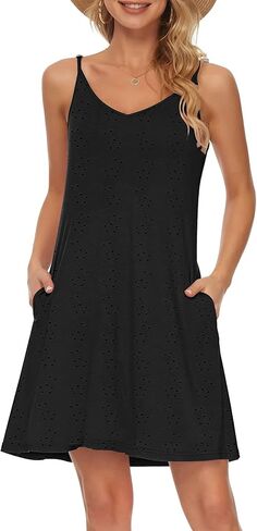 MISFAY Summer Dresses for Women Beach Spaghetti Strap Sundress Casual Pockets Cover Up Tank Dress (Hollow White,X-Large) in Saudi Arabia