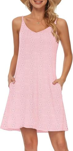 MISFAY Summer Dresses for Women Beach Spaghetti Strap Sundress Casual Pockets Cover Up Tank Dress (Hollow White,X-Large) in Saudi Arabia