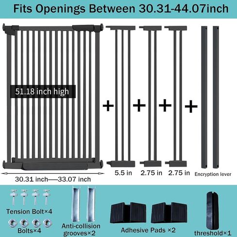 SHYUJAJIE 51 inch Extra Tall Cat Pet Gate for Doorway, 30.31"-44.07" Auto Close Pet Gate, Safety Pet Gates Child Gate for Stairs, Doorway, House (51inch) in Saudi Arabia