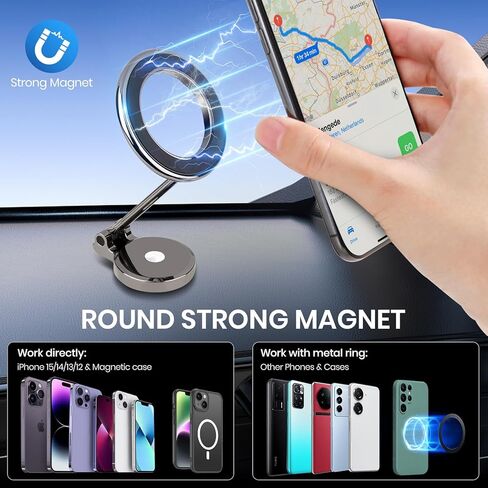مناسب لحامل السيارة MagSafe، [24 مغناطيس قوي] حامل هاتف مغناطيسي يدور 360 درجة للسيارة، لحامل هاتف iPhone Car Mount Dash Phone Mount مناسب لهاتف iPhone 15 14 13 12 Pro Max Plus Mini MagSafe in Kuwait