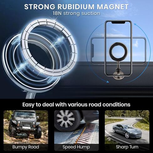 مناسب لحامل السيارة MagSafe، [24 مغناطيس قوي] حامل هاتف مغناطيسي يدور 360 درجة للسيارة، لحامل هاتف iPhone Car Mount Dash Phone Mount مناسب لهاتف iPhone 15 14 13 12 Pro Max Plus Mini MagSafe in Kuwait
