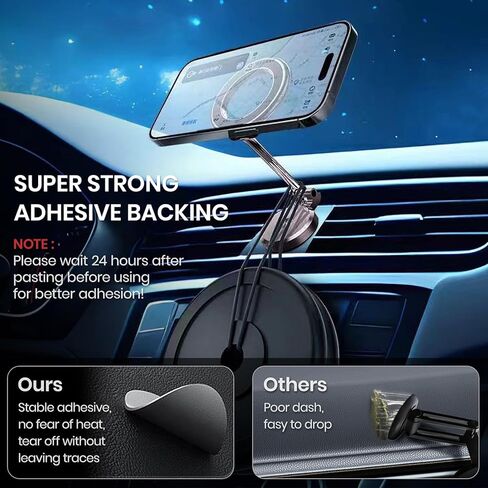 مناسب لحامل السيارة MagSafe، [24 مغناطيس قوي] حامل هاتف مغناطيسي يدور 360 درجة للسيارة، لحامل هاتف iPhone Car Mount Dash Phone Mount مناسب لهاتف iPhone 15 14 13 12 Pro Max Plus Mini MagSafe in Kuwait