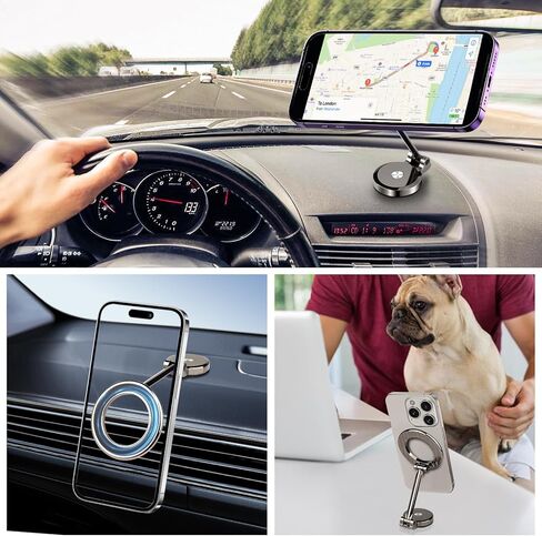 مناسب لحامل السيارة MagSafe، [24 مغناطيس قوي] حامل هاتف مغناطيسي يدور 360 درجة للسيارة، لحامل هاتف iPhone Car Mount Dash Phone Mount مناسب لهاتف iPhone 15 14 13 12 Pro Max Plus Mini MagSafe in Kuwait