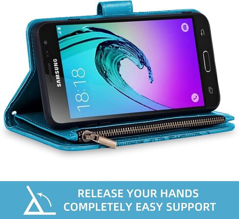 Asuwish Compatible with Samsung Galaxy J3 2016/J 3 V/J36V/Sky/Amp Prime Wallet Case and Tempered Glass Screen Protector Flip Card Holder Cell Phone Cover for Glaxay Sol J3V JV3 J36 6 J320V J320A Blue in Kuwait