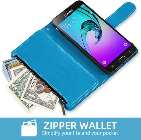 Asuwish Compatible with Samsung Galaxy J3 2016/J 3 V/J36V/Sky/Amp Prime Wallet Case and Tempered Glass Screen Protector Flip Card Holder Cell Phone Cover for Glaxay Sol J3V JV3 J36 6 J320V J320A Blue in Kuwait