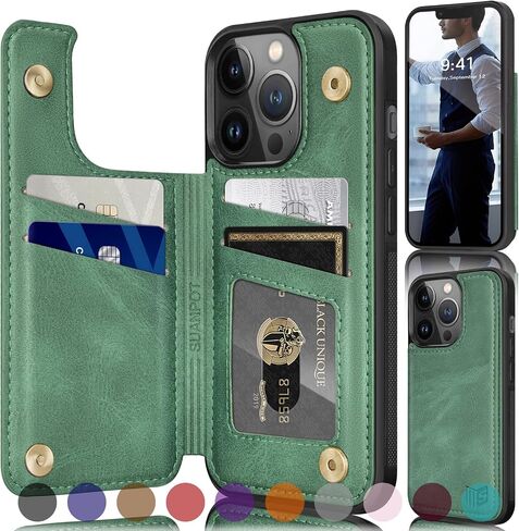 SUANPOT for iPhone 13 Pro Max Wallet case 6.7 5G with RFID Blocking Credit Card Holder,Flip Book PU Leather Phone case Shockproof Cover Cellphone Women Men for Apple 13 Promax case Wallet Blue Green in Saudi Arabia