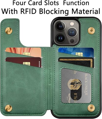 SUANPOT for iPhone 13 Pro Max Wallet case 6.7 5G with RFID Blocking Credit Card Holder,Flip Book PU Leather Phone case Shockproof Cover Cellphone Women Men for Apple 13 Promax case Wallet Blue Green in Saudi Arabia