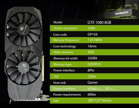 GTX 1080 Graphics Card, 8 GB GDDR5X Performance 86% of RTX 3060 89% of 2060 Super 116% of 3050 124% of 1660 Super 256bit 1671/1810/1251 MHz Base/Boost Mem 2xHDMI 2xDP 4K PCle 3.0x16 Ray Tracing in Saudi Arabia