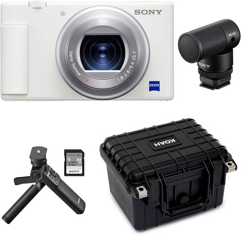 حزمة كاميرا Sony ZV-1 لمنشئي المحتوى ومدوني الفيديو (أبيض) مع ميكروفون ECMG1 Shotgun ومجموعة ملحقات Vlogger (4 عناصر) in Saudi Arabia
