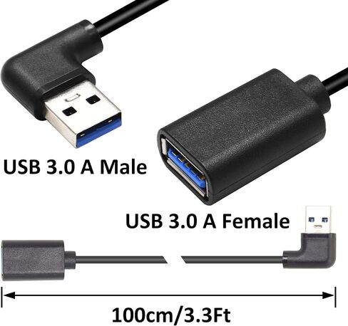 GELRHONR Right Left Angle USB 3.0 Extension Cable,SuperSpeed 90 Degree USB3.0 A Male to Female Super Fast 5Gbps Data Cord for Laptop TV USB Disk Mouse Hard Disk Camera -Black 3.3Ft/1M in Saudi Arabia