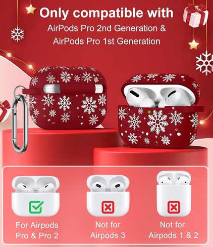 حافظة منقوشة بلونين لعيد الميلاد لجهاز AirPods Pro حافظة الجيل الثاني الأول، غطاء حماية كامل من السيليكون الناعم للعطلات اللطيفة من TOYOUTHS لهاتف Apple Airpods Pro 2/Pro Case للنساء والرجال in Kuwait