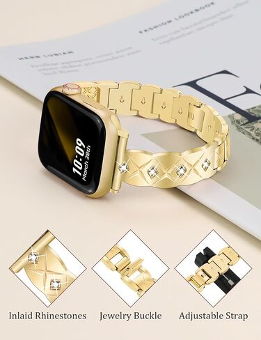 JR.DM Gold Watch Band Women Compatible with Apple Watch 40mm 41mm 38mm 44mm 45mm 42m 46mm 49mm Dressy Luxury Metal Bangle Bracelet with Bling Diamond for iWatch Series SE/10/9/8/7/6/5/4/3/2/1/Ultra in Saudi Arabia