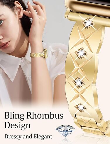 JR.DM Gold Watch Band Women Compatible with Apple Watch 40mm 41mm 38mm 44mm 45mm 42m 46mm 49mm Dressy Luxury Metal Bangle Bracelet with Bling Diamond for iWatch Series SE/10/9/8/7/6/5/4/3/2/1/Ultra in Saudi Arabia