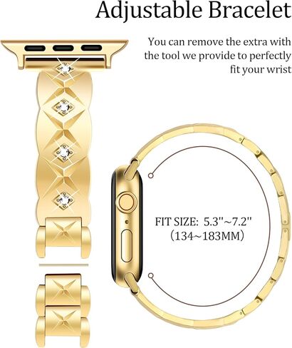 JR.DM Gold Watch Band Women Compatible with Apple Watch 40mm 41mm 38mm 44mm 45mm 42m 46mm 49mm Dressy Luxury Metal Bangle Bracelet with Bling Diamond for iWatch Series SE/10/9/8/7/6/5/4/3/2/1/Ultra in Saudi Arabia