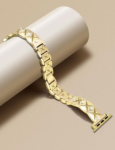 JR.DM Gold Watch Band Women Compatible with Apple Watch 40mm 41mm 38mm 44mm 45mm 42m 46mm 49mm Dressy Luxury Metal Bangle Bracelet with Bling Diamond for iWatch Series SE/10/9/8/7/6/5/4/3/2/1/Ultra in Saudi Arabia