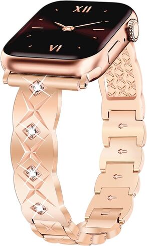 JR.DM Gold Watch Band Women Compatible with Apple Watch 40mm 41mm 38mm 44mm 45mm 42m 46mm 49mm Dressy Luxury Metal Bangle Bracelet with Bling Diamond for iWatch Series SE/10/9/8/7/6/5/4/3/2/1/Ultra in Saudi Arabia