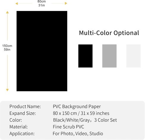 Meking 31x59inch (80x150cm) Photography PVC Backdrop Background Matte Vincly Seamless Backdrop Kit for Studio Video Product Shooting, 3 Solid Colors in Saudi Arabia
