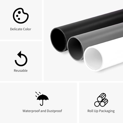 Meking 31x59inch (80x150cm) Photography PVC Backdrop Background Matte Vincly Seamless Backdrop Kit for Studio Video Product Shooting, 3 Solid Colors in Saudi Arabia
