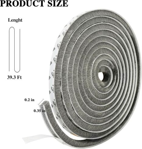 شريط عازل ذاتي اللصق للأبواب، شريط عازل للأبواب بفرشاة النوافذ، عازل للصوت، مقاوم للرياح، سدادة مقاومة للغبار 0.35 بوصة عرض × 0.2 بوصة ارتفاع، 19.6 قدم in Kuwait