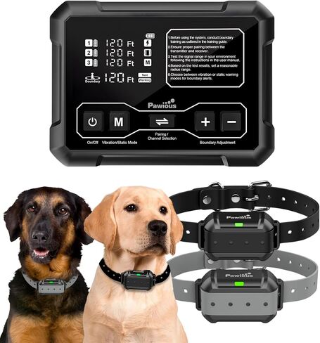 Pawious Wireless Dog Fence - High Precision Containment System for Up to 1 Acre, Indoor & Outdoor, Medium to Large Dogs 6-23in, Rechargeable, Waterproof, Portable - Real-Time Distance Monitoring in Saudi Arabia