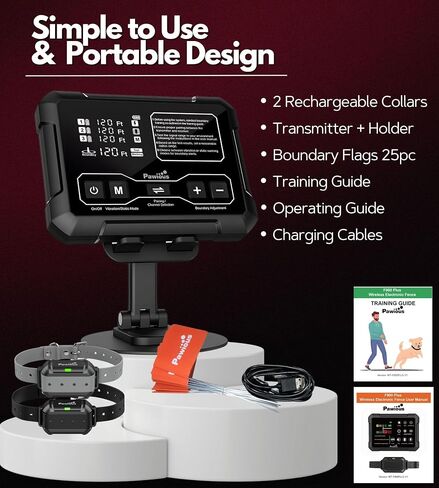 Pawious Wireless Dog Fence - High Precision Containment System for Up to 1 Acre, Indoor & Outdoor, Medium to Large Dogs 6-23in, Rechargeable, Waterproof, Portable - Real-Time Distance Monitoring in Saudi Arabia