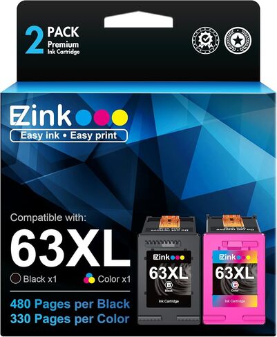 خرطوشة حبر بديلة معاد تصنيعها من E-ZInk (TM) لـ HP 63XL 63 XL للاستخدام مع طابعة Officejet 3830 5255 4650 3833 Envy 4520 Deskjet 1112 3637 3630 3634 (1 أسود، 1 ثلاثي الألوان) in Saudi Arabia