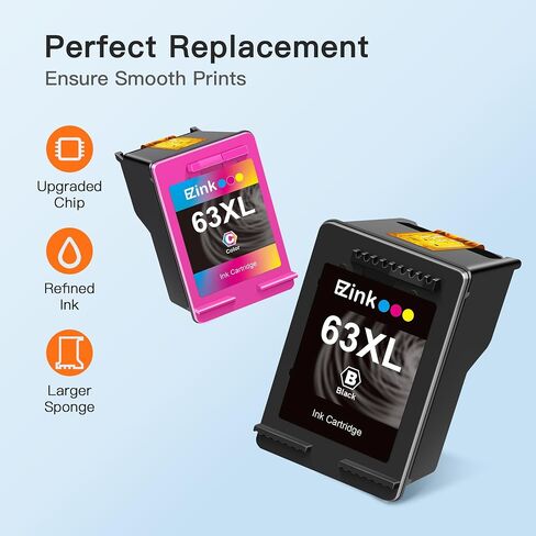 خرطوشة حبر بديلة معاد تصنيعها من E-ZInk (TM) لـ HP 63XL 63 XL للاستخدام مع طابعة Officejet 3830 5255 4650 3833 Envy 4520 Deskjet 1112 3637 3630 3634 (1 أسود، 1 ثلاثي الألوان) in Saudi Arabia