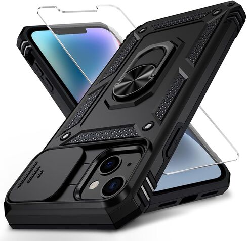 حافظة Weycolor لهاتف iPhone 13 مع غطاء عدسة الكاميرا وواقي شاشة HD، حماية من السقوط بدرجة عسكرية 10 أقدام، حامل حلقي مغناطيسي، حافظة هاتف واقية لهاتف iPhone 13 6.1 بوصة، أزرق داكن in Kuwait