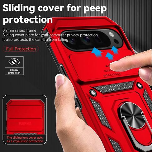 SunStory for Google Pixel 9 Pro XL Case with HD Screen Protector & Slide Camera Cover & Rotated Ring Kickstand, [Military-Grade] Phone Case for Google Pixel 9 Pro XL (Red) in Saudi Arabia