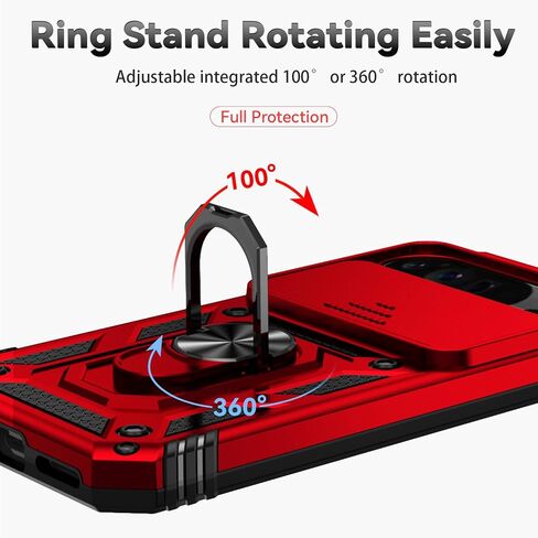 SunStory for Google Pixel 9 Pro XL Case with HD Screen Protector & Slide Camera Cover & Rotated Ring Kickstand, [Military-Grade] Phone Case for Google Pixel 9 Pro XL (Red) in Saudi Arabia