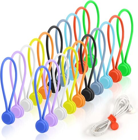 20pcs Magnetic Cable Ties Reusable, Snap on Magnetic Cable Ties 10 Colors Silicone Magnetic Ties Strap Twist Cords Organizers for Home Office Bundling & Organizing Fridge Cable Manager Keeper in Saudi Arabia
