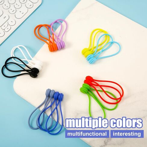 20pcs Magnetic Cable Ties Reusable, Snap on Magnetic Cable Ties 10 Colors Silicone Magnetic Ties Strap Twist Cords Organizers for Home Office Bundling & Organizing Fridge Cable Manager Keeper in Saudi Arabia