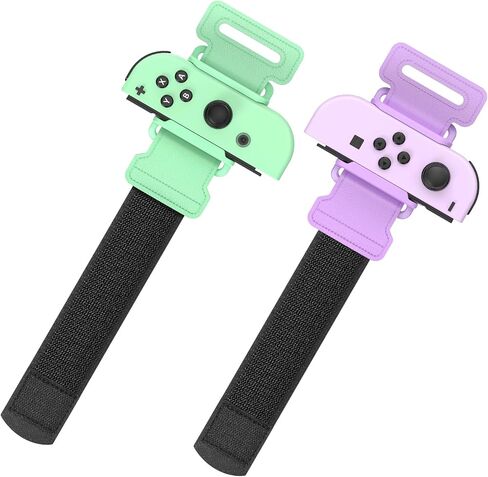 YUANHOT Upgraded Wrist Bands Compatible with Switch Dance 2025 2024 2023 2022 2021, Adjustable Elastic Straps for Nintendo Switch & Switch OLED Controllers, 2 Pack for Kids and Adults - Purple/Green in Saudi Arabia