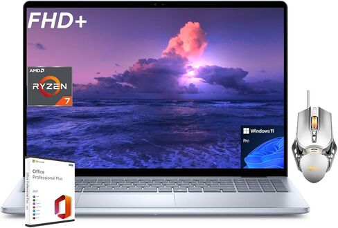 Dell 16" Inspiron 16 Laptop - Windows 11 Pro, AMD Ryzen 7-8840U(8-Core), FHD+ Display, 16GB DDR5, 1TB SSD, FHD Webcam, Backlit Keyboard, Wi-Fi 6E, with Microsoft Office License & Designed Mouse in Saudi Arabia