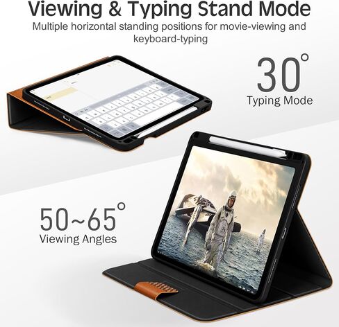 حافظة KingBlanc iPad Pro 12.9 الجيل السادس/الخامس/الرابع/الثالث 2022/2021/2020/2018 مع حامل أقلام، غطاء جلد نباتي ثنائي اللون، نوم/تنشيط تلقائي [يدعم شحن Apple Pencil2 + زوايا متعددة]، بني in Kuwait