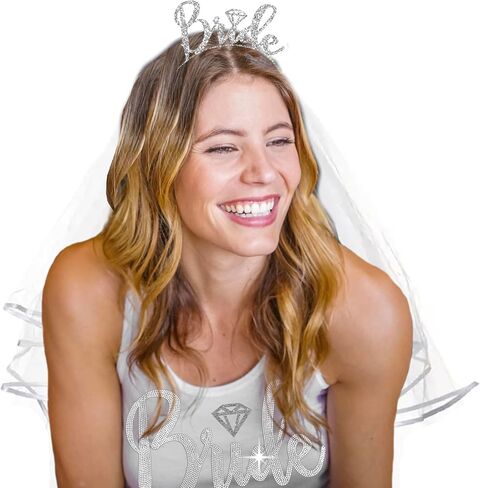 RhinestoneSash Bride Veil Bachelorette Party - Short White Bridal Veils for Women Wedding - Bride to Be Outfit Accessories in Kuwait