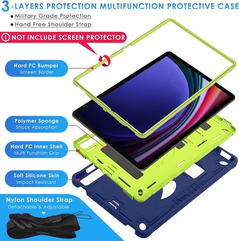 DETUOSI Kids Case for Samsung Galaxy Tab S9 Plus/ S9 FE Plus 5G LTE/WiFi 12.4" 2023 Tablet with S Pen Holder + Shoulder Strap,3-Layers Hybrid Heavy Duty Shockproof Protective Kids Stand Cover for Boy in Saudi Arabia