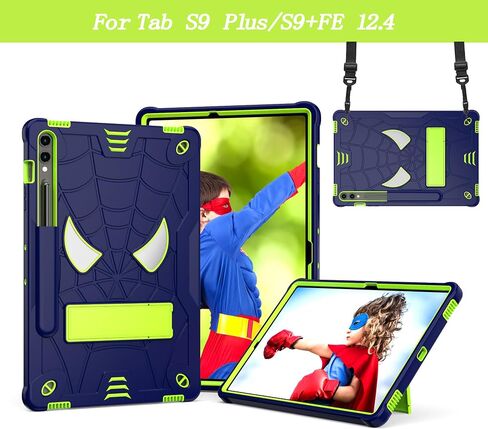 DETUOSI Kids Case for Samsung Galaxy Tab S9 Plus/ S9 FE Plus 5G LTE/WiFi 12.4" 2023 Tablet with S Pen Holder + Shoulder Strap,3-Layers Hybrid Heavy Duty Shockproof Protective Kids Stand Cover for Boy in Saudi Arabia