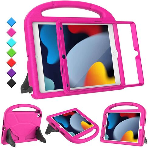 Kids Case for iPad 9th/8th/7th Generation, iPad 10.2 Kids Case with Built-in Screen Protector, Durable Shockproof Handle Stand Protective Cover for iPad 10.2 Inch 2021/2020/2019, Light Pink in Saudi Arabia
