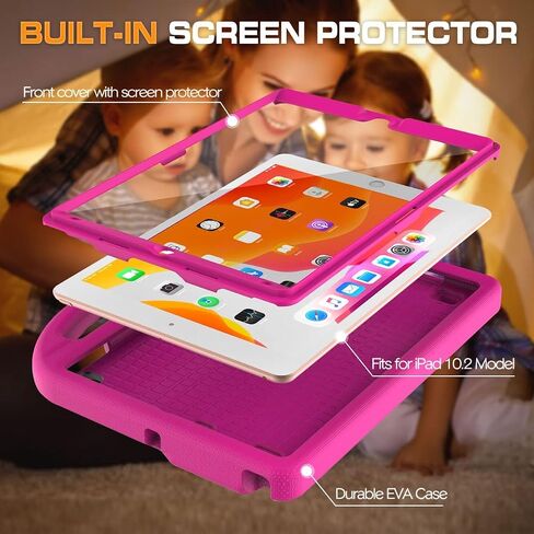 Kids Case for iPad 9th/8th/7th Generation, iPad 10.2 Kids Case with Built-in Screen Protector, Durable Shockproof Handle Stand Protective Cover for iPad 10.2 Inch 2021/2020/2019, Light Pink in Saudi Arabia