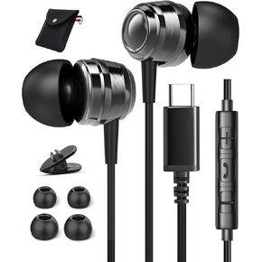 USB C Headphones, USB C Earbuds, USB Type C Earphone USB C Headphone Plug Noise Canceling in-Ear Headphones with Microphone for Samsung S24 Plus S23 S22 Ultra Z Flip 4 S21 Google Pixel iPad Pro Air 5