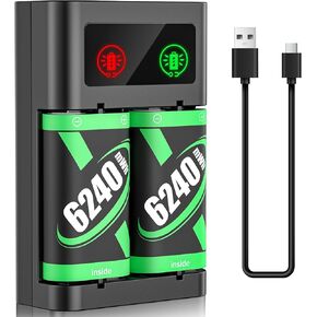 Rechargeable Battery Pack for Xbox Controller, 2x6240mWh Rechargeable Batteries Pack for Xbox One/Xbox Series X|S Xbox One S/Xbox One X/Xbox One Elite Controller Accessories Play and Charge Kit