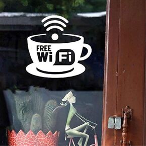 Free WiFi Sign Wall Stickers for Shop Glass Door Window Decals Cafe Restaurant Bar Pub Shop Murals AD06 (White)