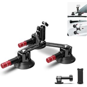Neewer Triple Suction Cup Car Mount Kit with 2in1 Extension Pole/Selfie Stick, Quick Release Outside Windshield Magic Arm Camera Mount with Action Camera Adapter Compatible with Insta360, CA065