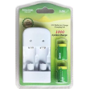 USB CR2 3.0V Charger Set CR2 3V Camera Battery CR15H270 USB Charger with 2pcs 300Mah Rechargeable Battery for Instant mini25 Camera Photo Digital Harinezumi Sight Golf Rangefinder Disc Brake