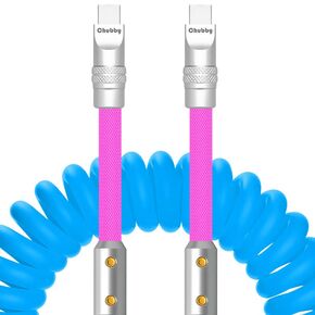 chubbycable Colorblock Chubby - Spring Braided Silicone Charge Cable Coiled USB C Cable Fast Charging Type C Charger Cord for Car, Black+Red, USB-A to Type-C, 2.29FT-3.6FT