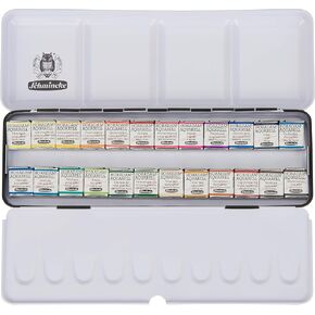 Schmincke - HORADAM® AQUARELL Retro Line Colour Box with 12 Finest watercolours, 74647097, Metal Box, Painting Set, 12 x 1/2 Pans, Empty Tray for 6 x 1/1 or 12 x 1/2 Pans