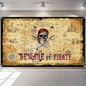 Blosssound Pirate Party Decoration Pirate Party Backdrop Banner Treasure Map Background Pirate Jewelry Map Photography Background Photo Booth Props for Kids Halloween Pirate Birthday Party Supplies
