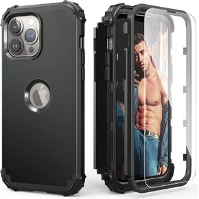 IDweel for iPhone 15 Pro Max Case with Screen Protector for Women, 3 in 1 Shockproof Slim Fit Hybrid Heavy Duty Hard PC Cover Soft Silicone Bumper Full Body Case,Rose Gold